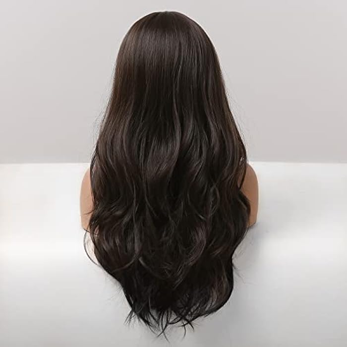 DILLARDS Haircube Dark Brown Wigs For Women,Long Curly Hair Wig With Neat Bangs - Image 5